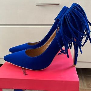 RED KISS Royal Blue Suede Stiletto Pumps with Tassels